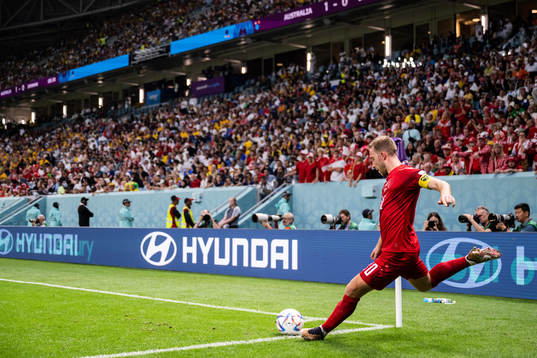 Christian Eriksen of Denmark with a corner kick