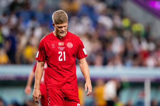 Andreas Cornelius of Denmark looks dejected