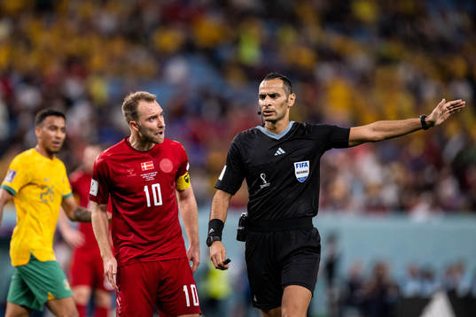 Christian Eriksen of Denmark reacts against referee