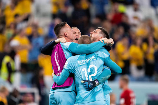 Goalkeeper Andrew Redmayne of Australia celebrate with team