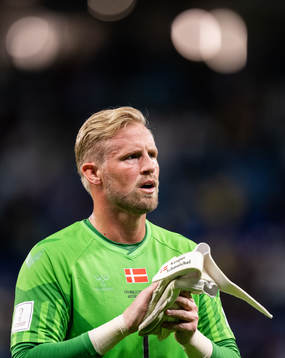 Goalkeeper Kasper Schmeichel of Denmark looks dejected