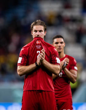 Joachim Andersen of Denmark looks dejected