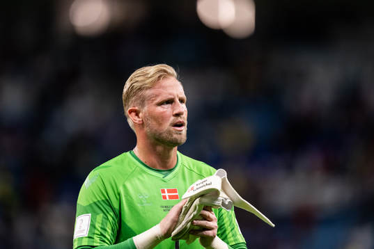 Goalkeeper Kasper Schmeichel of Denmark looks dejected