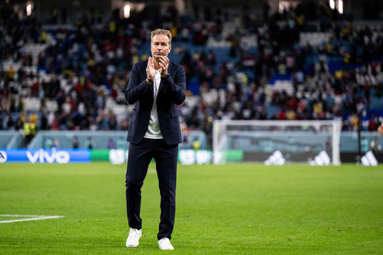 Head coach Kasper Hjulmand of Denmark looks dejected