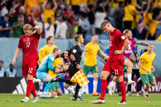 Kasper Dolberg and Andreas Cornelius of Denmark looks