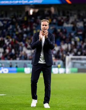 Head coach Kasper Hjulmand of Denmark looks dejected
