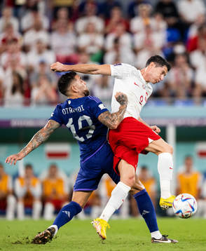 Nicolas Otamendi of Argentina and Robert Lewandowski of
