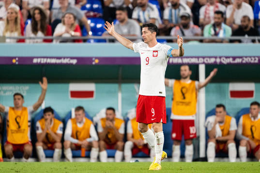 Robert Lewandowski of Poland looks dejected