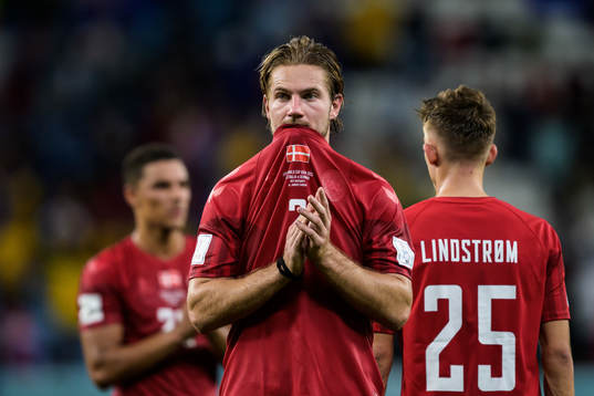 Joachim Andersen of Denmark looks dejected
