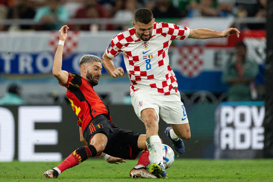 Mateo Kovacic of Croatia against Yannick Carrasco of Belgium