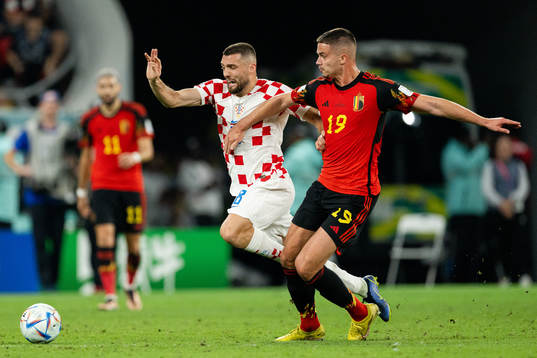 Mateo Kovacic of Croatia and Leander Dendoncker of Belgium