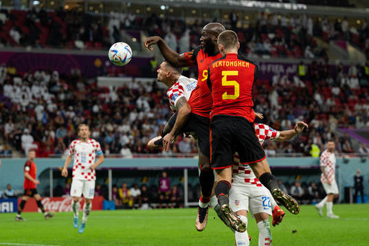 Dejan Lovren of Croatia against Romelu Lukaku and Jan