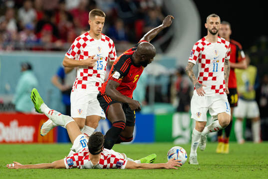 Romelu Lukaku of Belgium against Josko Gvardiol , Mario