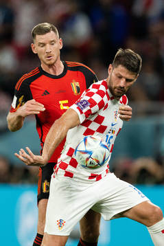 Jan Vertonghen of Belgium and Bruno Petkovic of Croatia