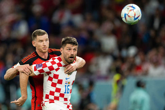 Jan Vertonghen of Belgium and Bruno Petkovic of Croatia