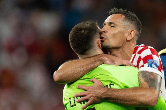 goalkeeper Dominik Livakovic and Dejan Lovren of Croatia