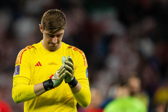 Goalkeeper Thibaut Courtois of Belgium looks dejected
