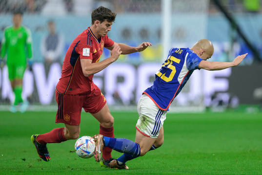 Pau Torres of Spain and Daizen Maeda of Japan
