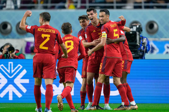 Alvaro Morata of Spain celebrate with teammates