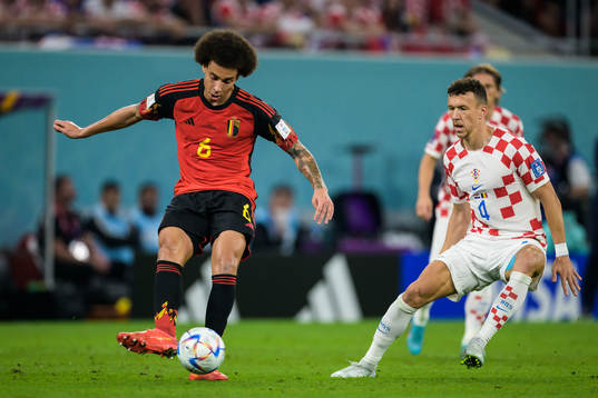 Axel Witsel of Belgium and Ivan Perisic of Croatia