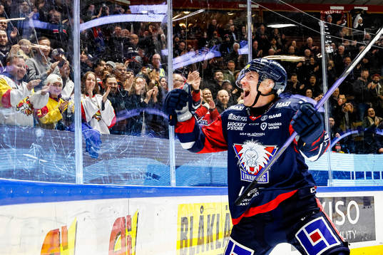 Linköpings Markus Hännikäinen jublar och tackar publiken