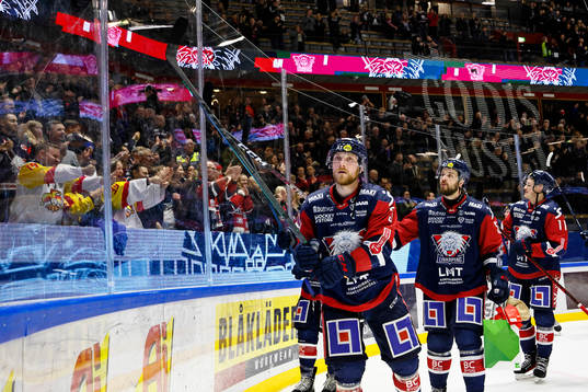 Linköpings spelare med Linus Hultström  jublar
