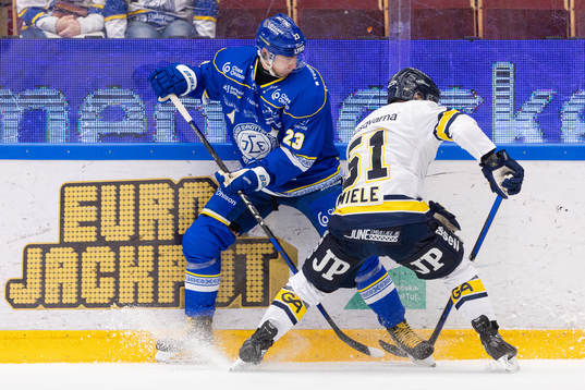 Leksands Mikael Ruohomaa och HV71s Andy Miele