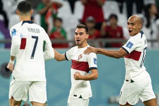 Cristiano Ronaldo, Ricardo Horta and Joao Mario of Portugal