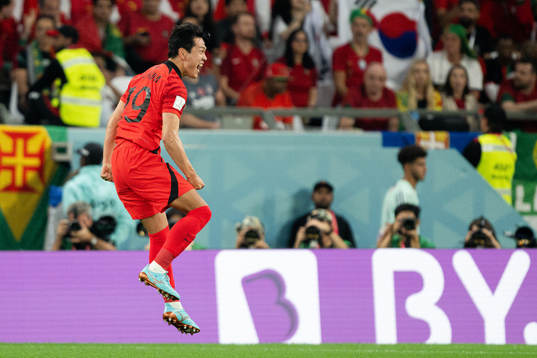 Younggwon Kim of South Korea celebrates the 1-1 goal