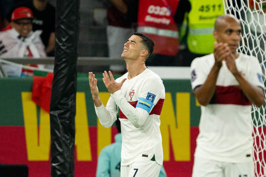 Cristiano Ronaldo of Portugal looks dejected
