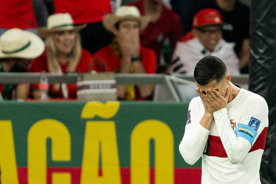Cristiano Ronaldo of Portugal looks dejected