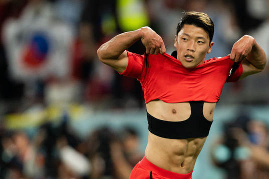 Heechan Hwang of South Korea celebrates the 2-1 goal