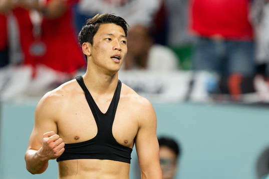 Heechan Hwang of South Korea celebrates the 2-1 goal