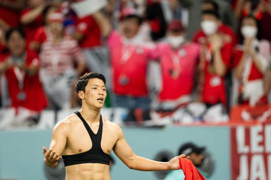 Heechan Hwang of South Korea celebrates the 2-1 goal
