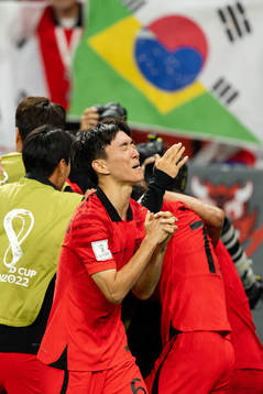 Inbeom Hwang of South Korea celebrates the 2-1 goal by