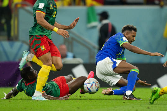 Collins Fai of Cameroon and Rodrygo of Brazil