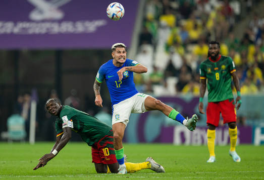 Vincent Aboubakar of Cameroon and Bruno Guimaraes of Brazil