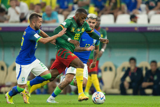 Olivier Ntcham of Cameroon against Danilo and Bruno