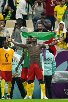 Vincent Aboubakar of Cameroon celebrates te 1-0 goal