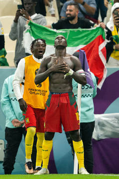 Vincent Aboubakar of Cameroon celebrates te 1-0 goal