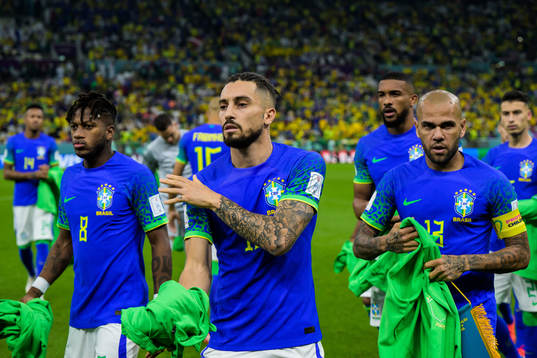 Fred, Alex Telles and Dani Alves of Brazil