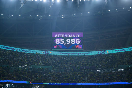 A screen showing an attendance of 85986 people