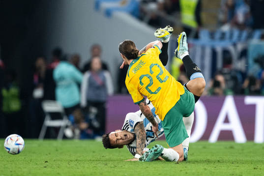 Lautaro Martinez of Argentina and Jackson Irvine of