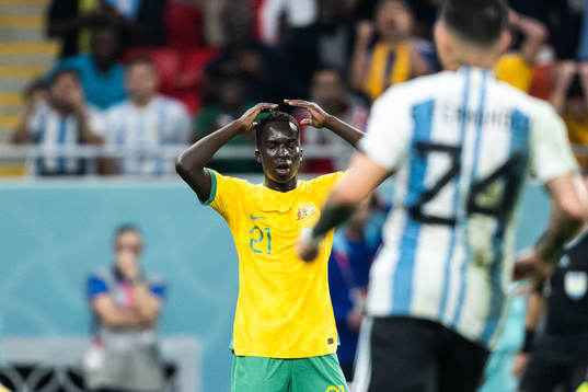 Garang Kuol of Australia looks dejected