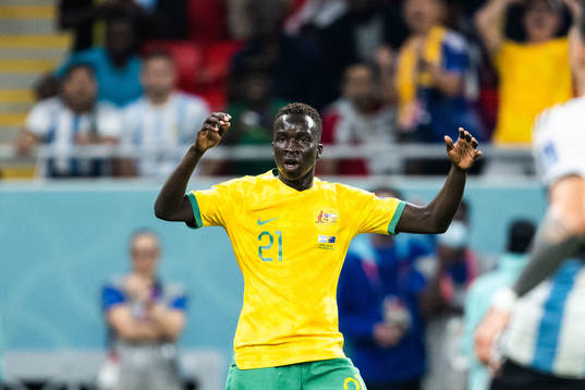 Garang Kuol of Australia looks dejected