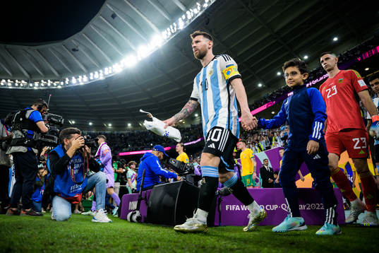 Lionel Messi of Argentina enters the pitch for the FIFA