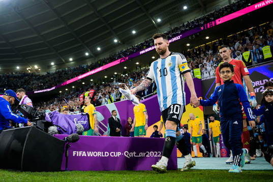 Lionel Messi of Argentina enters the pitch for the FIFA