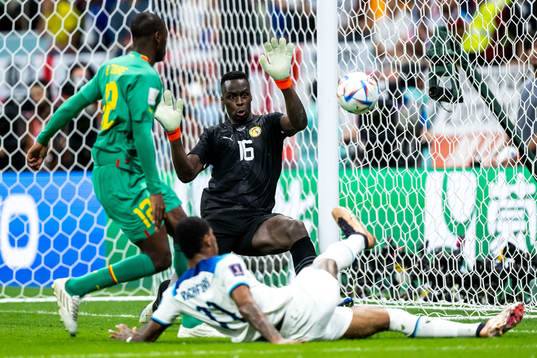 Fode Ballo-Toure and goalkeeper Edouard Mendy of Senegal
