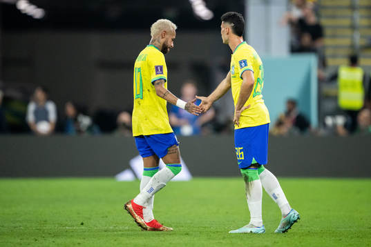 Neymar and Gabriel Martinelli of Brazil