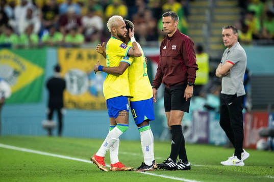 Neymar of Brazil is substituted off for Rodrygo
